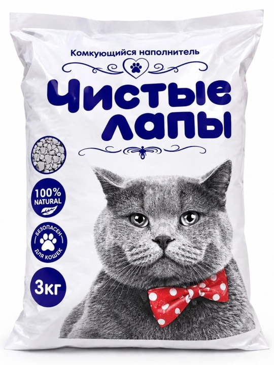 Комкующийся наполнитель для кошек «Чистые лапы», натуральный, 3 кг - 