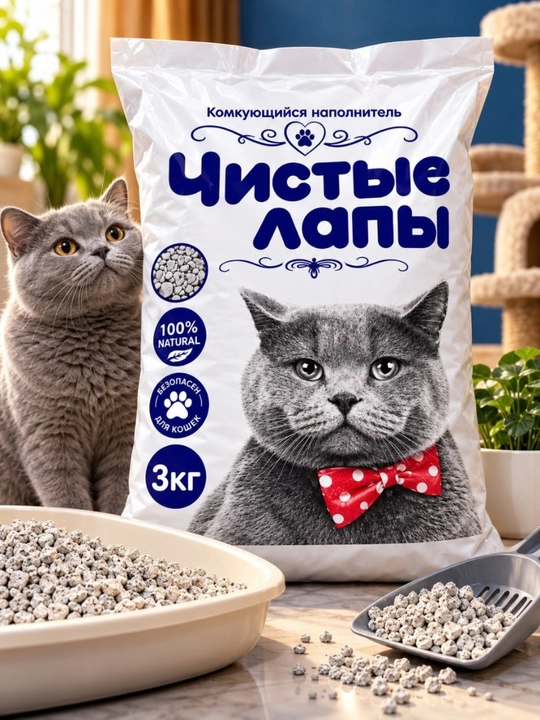 Комкующийся наполнитель для кошек «Чистые лапы», натуральный, 3 кг