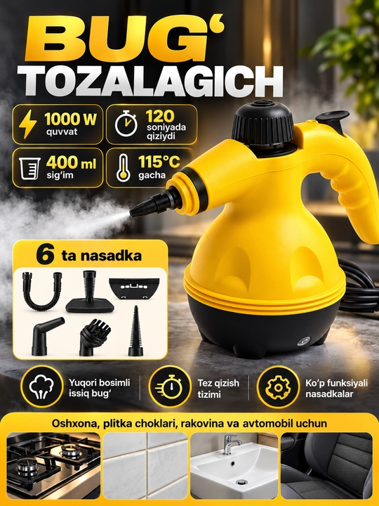 Portativ bug‘ tozalagich, ko‘p funksiyali bug‘ generatori - 