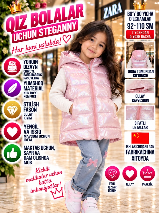 Qizlar uchun jilet, issiq, qavilgan - 