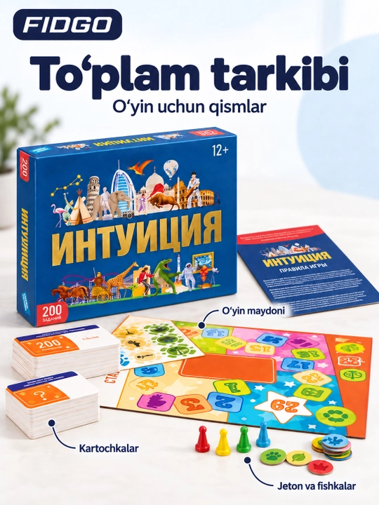 FIDGO «Intuitsiya» stol o‘yini, 200 ta topshiriqli viktorina