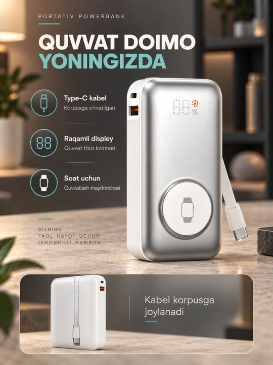 WIWU Power Bank — tez zaryadlovchi tashqi akkumulyator, CCC sertifikatli