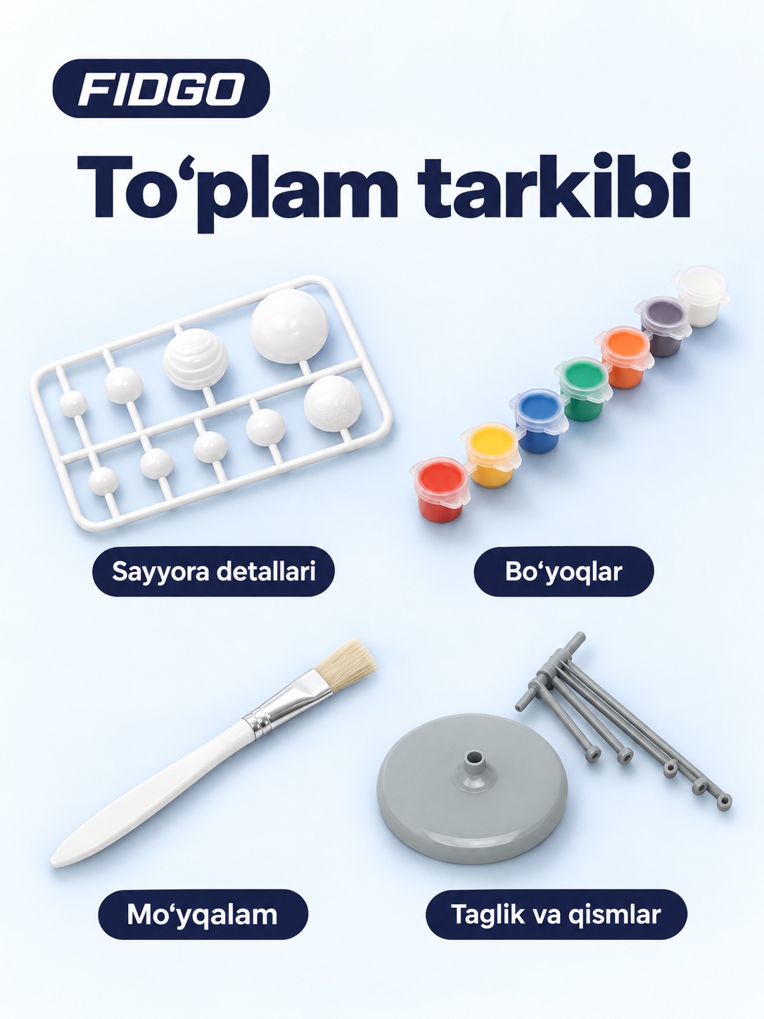 FIDGO Quyosh tizimi modeli: yig‘ish va bo‘yash uchun to‘plam