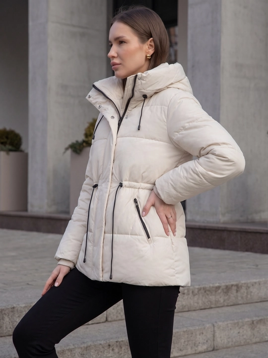 Ayollar qishki kurtkasi, issiq, kapyushonli, belbog‘li, beli toraytiriladi — ELLY FASHION - 