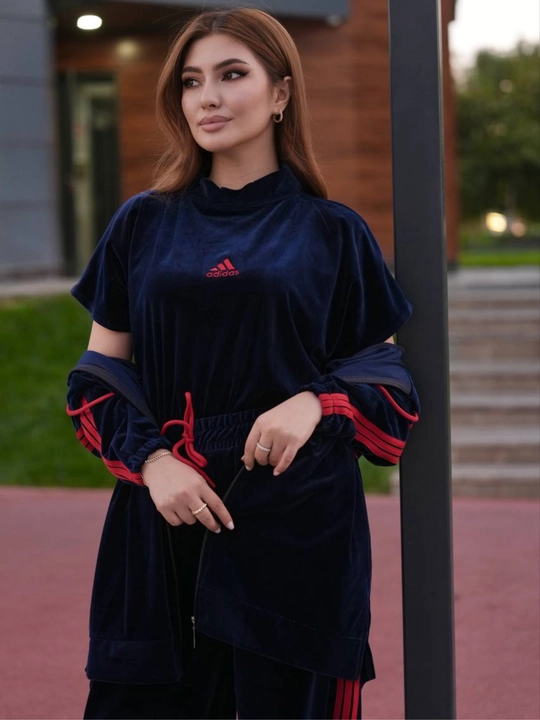 Ayollar uchun sport troyka, bambuk velyur matoli, 3 qismli, katta razmer 44–54, zamonaviy