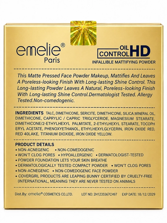 Пудра для лица Emelie BB/HD компактная Matte Powder, SPF, матовая, стойкая