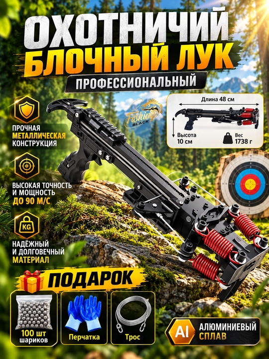 Рогатка рыболовная со стрелами и катушкой, боуфишинг - 