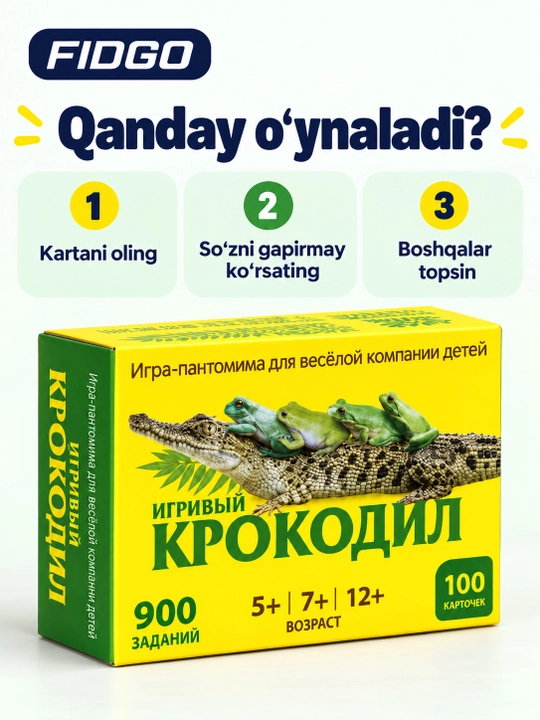 FIDGO «Krokodil» stol o‘yini, 100 ta kartochka, 900 ta topshiriq