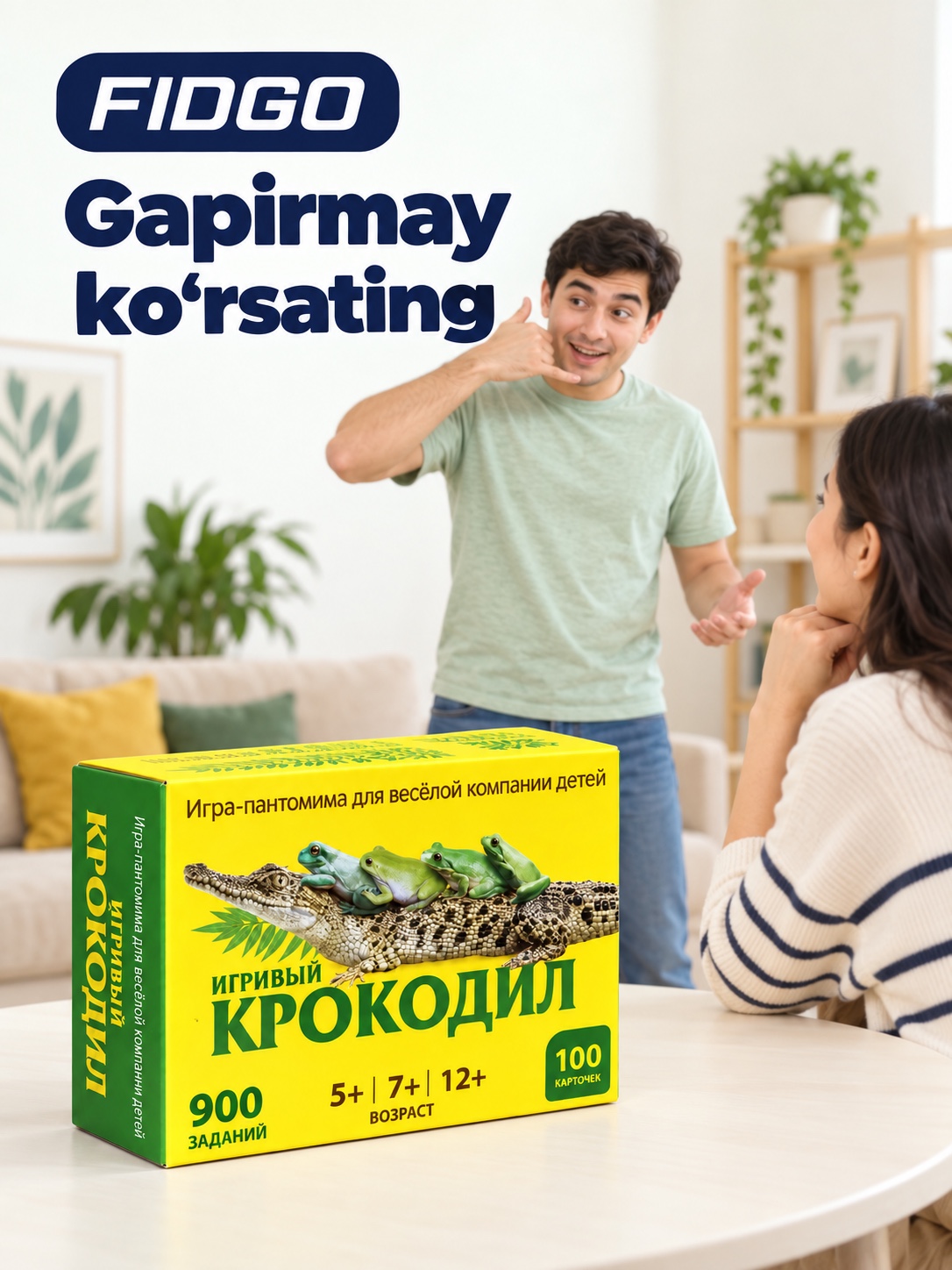 FIDGO «Krokodil» stol o‘yini, 100 ta kartochka, 900 ta topshiriq