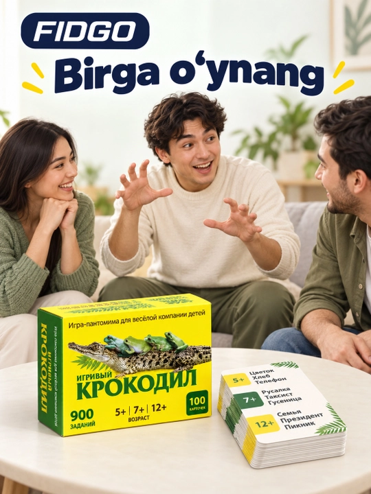 FIDGO «Krokodil» stol o‘yini, 100 ta kartochka, 900 ta topshiriq