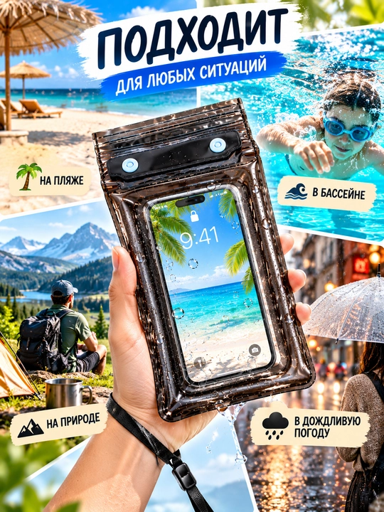 Telefon uchun suv o‘tkazmaydigan g‘ilof, germetik va universal chexol, basseyn uchun