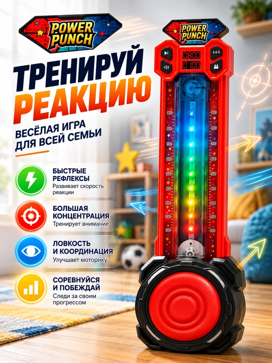 Power Punch elektron kuch o'lchagichi — yumshoq qoplamali, hisoblagichli o'yin-trenajyori
