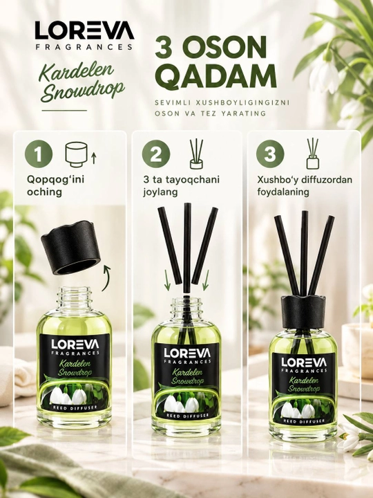 LOREVA Kardelen Snowdrop – ароматический диффузор для дома, 3 палочки