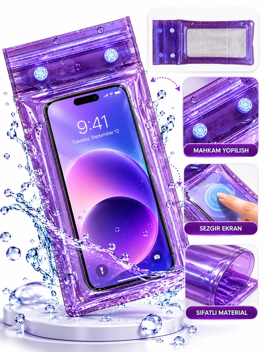 Telefon uchun suv o‘tkazmaydigan g‘ilof, germetik va universal chexol, basseyn uchun