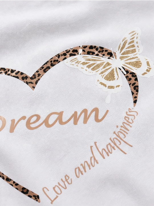 Ayollar uchun Dream yurak printli paxta oversayz futbolka, qisqa yengli - 