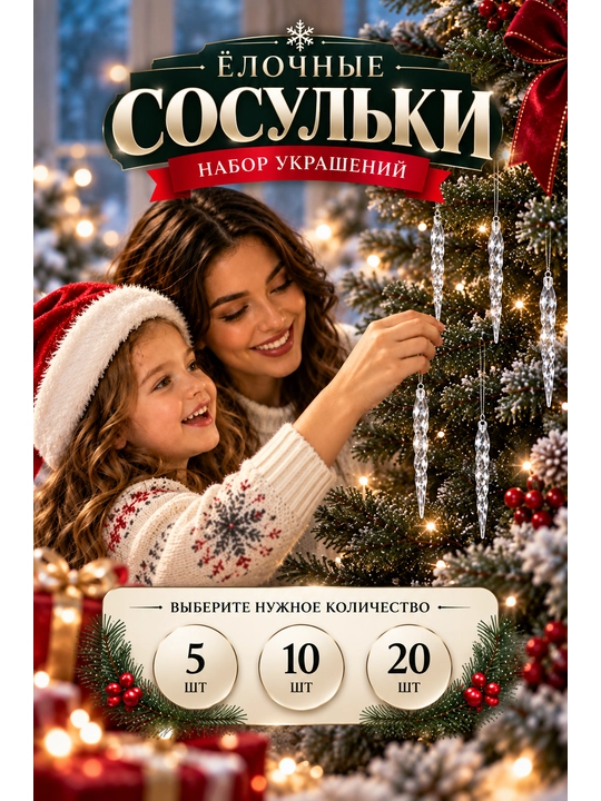 Новогодние елочные игрушки из акрила: снежинки, олени, сосульки, ангелочки - 