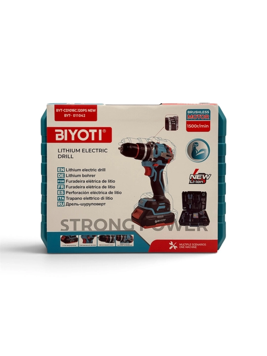 Шуруповёрт с набором инструментов BIYOTI BYT-CD1016C.120PS NEW, 20 В, 45 Н·м, 2 АКБ