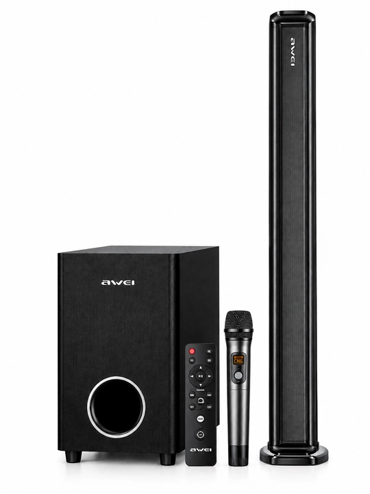 AWEI KT22 saundbar va sabvufer, 160W, Bluetooth 5.3, karaoke mikrofonli