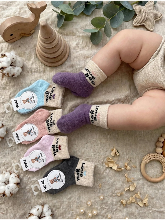Детские теплые пушистые носки Kids socks, 1-2 года - набор 5 пар - Love you