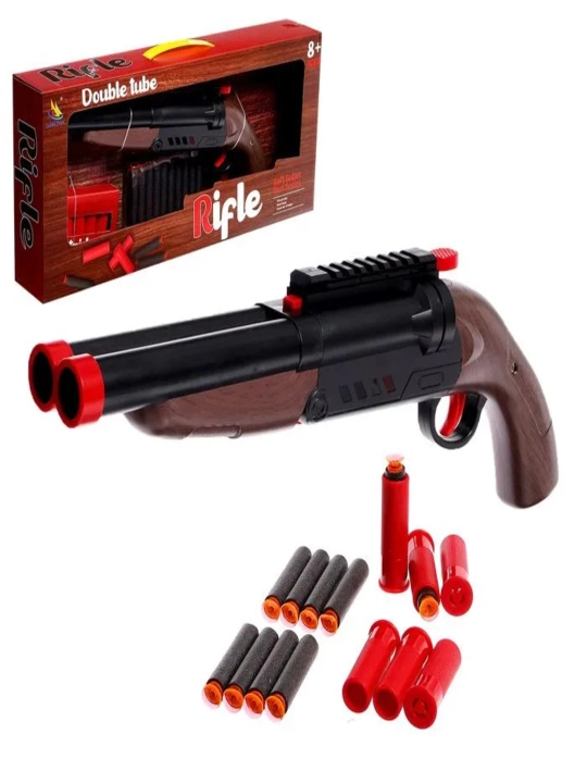 Игрушечное ружьё Double Tube Rifle — двуствольный дробовик с мягкими пулями и гильзами, 8+