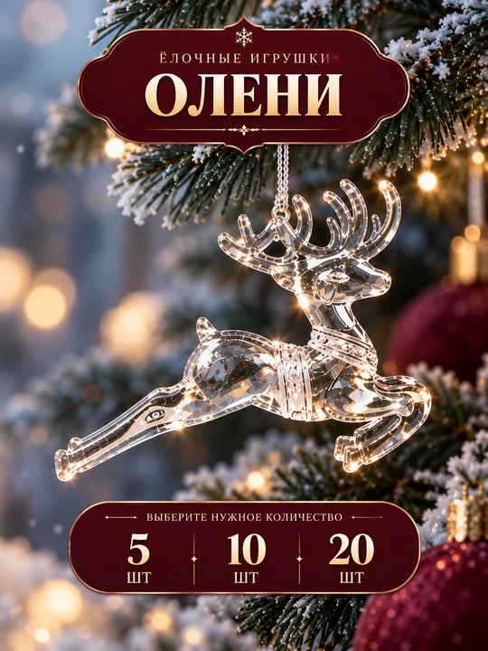Новогодние елочные игрушки из акрила: снежинки, олени, сосульки, ангелочки - 