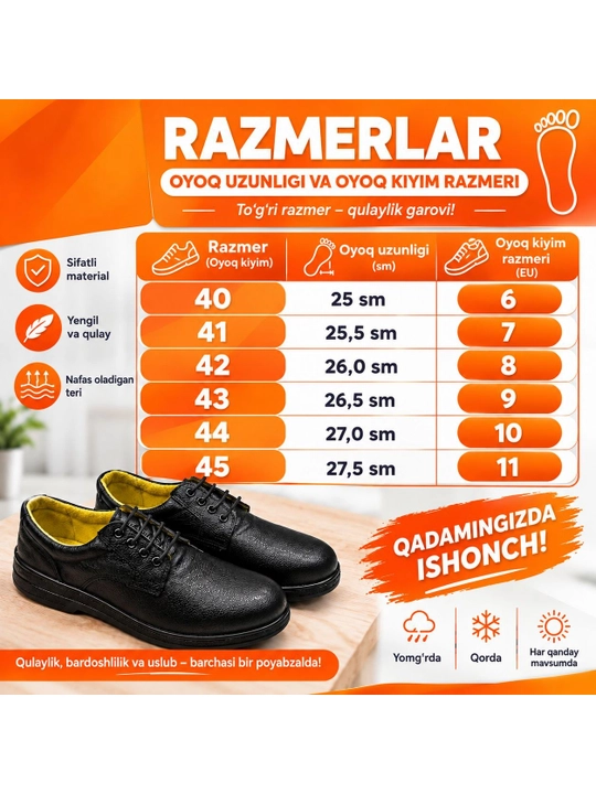 Erkaklar tuflisi, botinka Uz Salamander, tabiiy teri, klassik qulay poyabzal