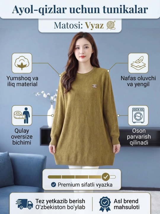 Ayollar uchun qishki tunika- bluzka, ko‘ylak-sviter, ko‘ylak