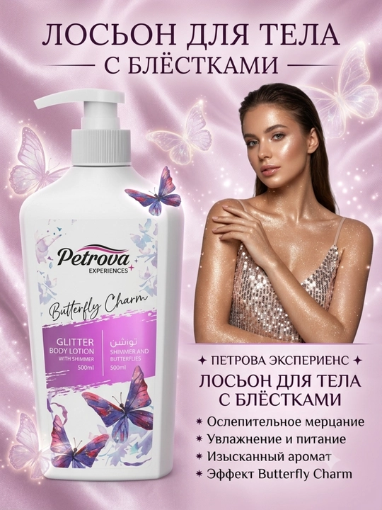 Очарование Бабочки Петрова Experiences лосьон для тела с блеском, 500 мл