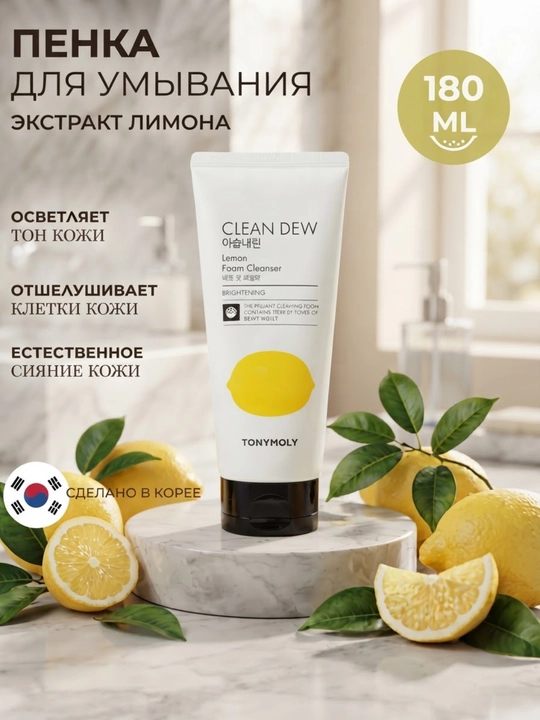 Пенка для умывания TONYMOLY Clean Dew очищает кожу лица, способствует осветлению кожи - 