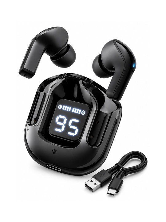 Беспроводные TWS наушники, сенсорное управление, LED-дисплей, USB-C
