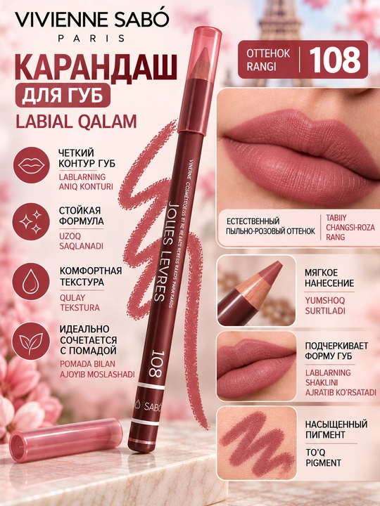 Vivienne Sabo Jolies Yevres lab uchun konturli qalam, 4 xil rangda - 