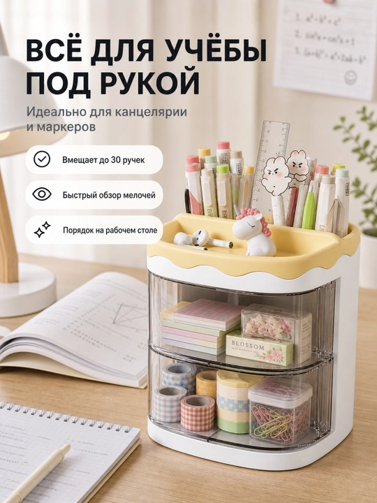 Органайзер для канцелярии, карандашей и ручек, с ящиками, компактный и вместительный