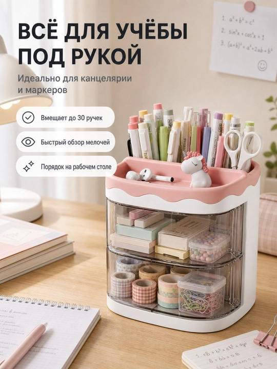 Органайзер для канцелярии, карандашей и ручек, с ящиками, компактный и вместительный