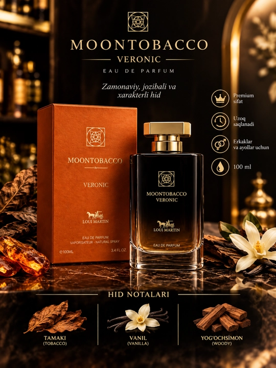 Loui Martin Moontobacco Veronic — erkaklar uchun salobatli yog‘ochli ifor, 100 ml - 