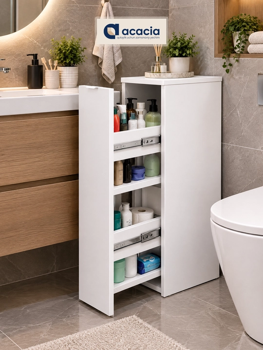 Тумба для ванной комнаты, ACACIA, компактная, с 2 отделениями, 75x45x25 см