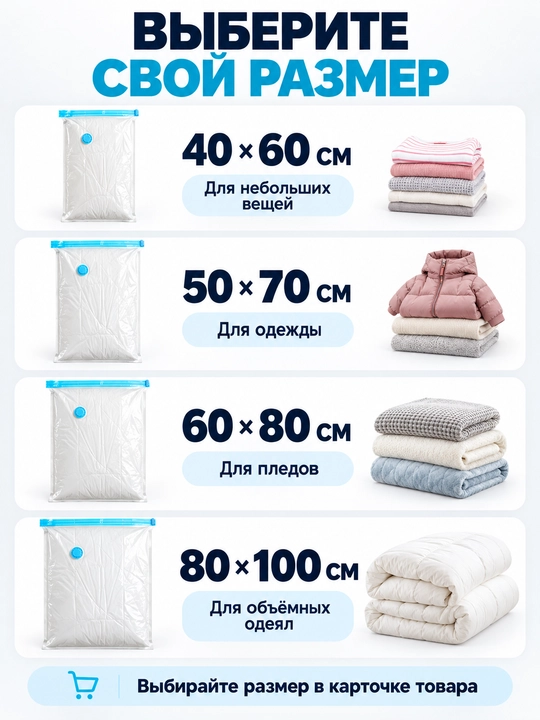 Kiyim va ko‘rpalar uchun vakuum paket, klapanli, qayta foydalaniladigan