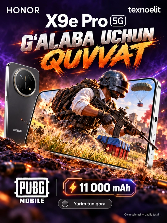 HONOR X9e Pro 5G Smartfoni, 256 GB, 11000 mAh, 108 MP OIS, quloqchin sovg‘a