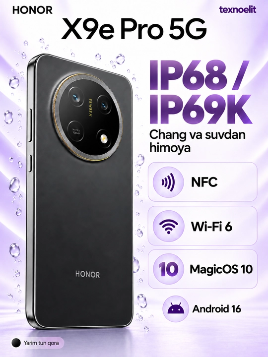 HONOR X9e Pro 5G Smartfoni, 256 GB, 11000 mAh, 108 MP OIS, quloqchin sovg‘a