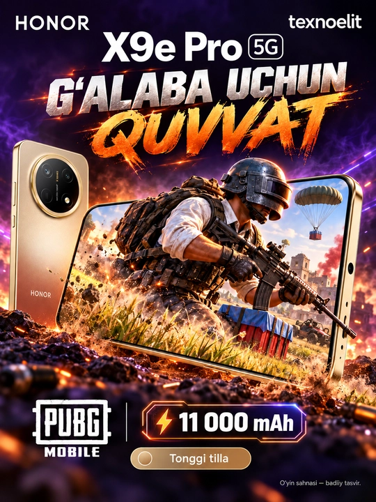HONOR X9e Pro 5G Smartfoni, 256 GB, 11000 mAh, 108 MP OIS, quloqchin sovg‘a
