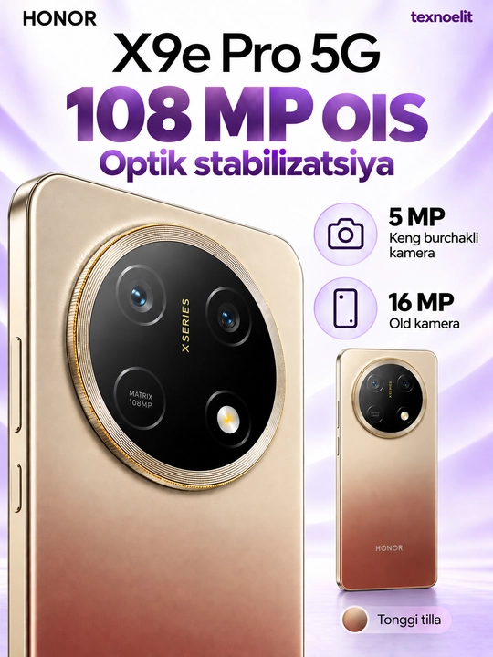 HONOR X9e Pro 5G Smartfoni, 256 GB, 11000 mAh, 108 MP OIS, quloqchin sovg‘a
