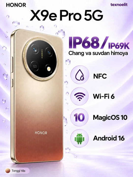 HONOR X9e Pro 5G Smartfoni, 256 GB, 11000 mAh, 108 MP OIS, quloqchin sovg‘a