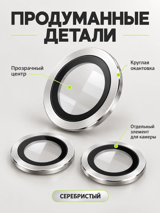 Защитные накладки на камеру iPhone, кольца с прозрачным центром