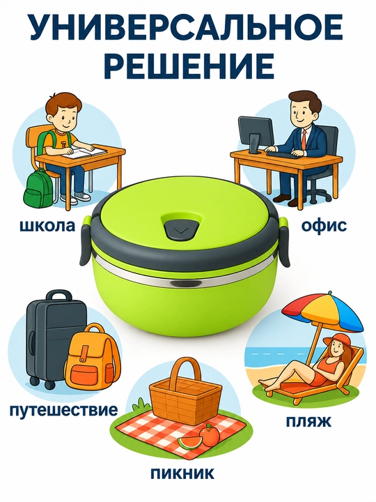Ланч-бокс из нержавеющей стали с герметичной крышкой, контейнер для еды, термоконтейнер