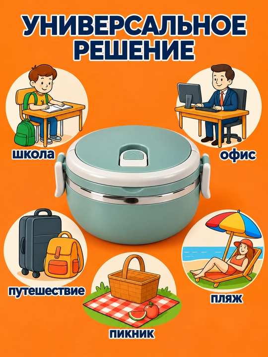 Ланч-бокс из нержавеющей стали с герметичной крышкой, контейнер для еды, термоконтейнер