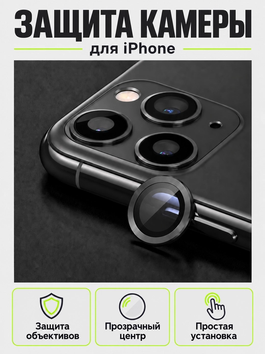 Защитные накладки на камеру iPhone, кольца с прозрачным центром - 