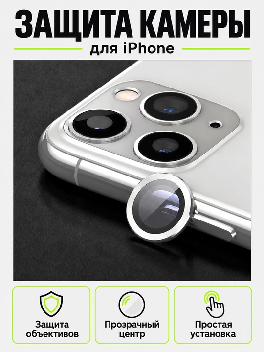 Защитные накладки на камеру iPhone, кольца с прозрачным центром - 