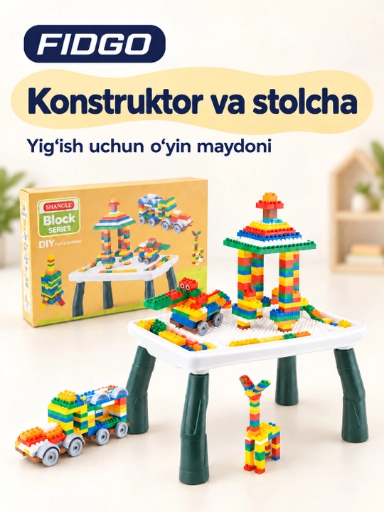 FIDGO konstruktor, oyoqli platforma va rangli bloklar - 