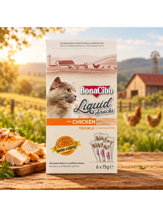 Mushuklar uchun BonaCibo Liquid Snacks tovuqli suyuq yegulik - 