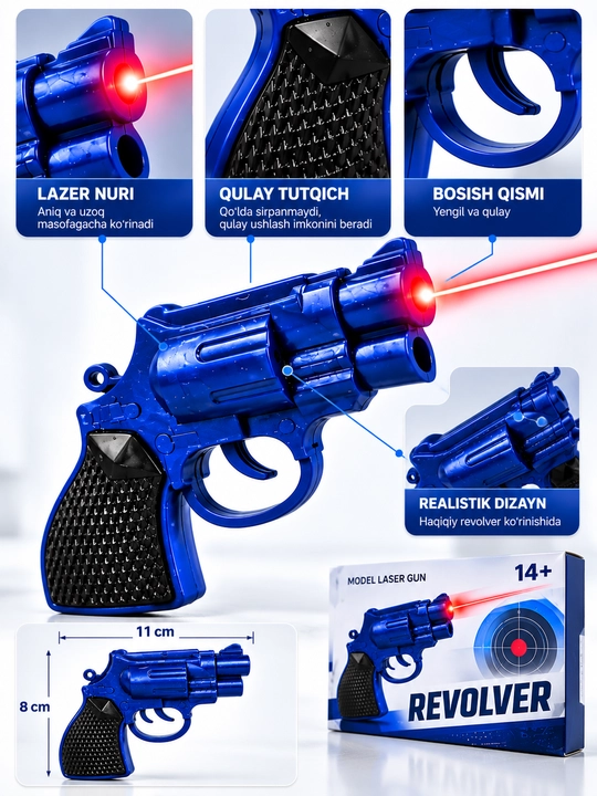 Lazerli o‘yinchoq pistolet revolver – nishonga olish uchun