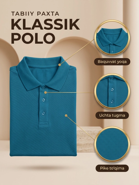 Erkaklar polo futbolkasi Midel, paxtali